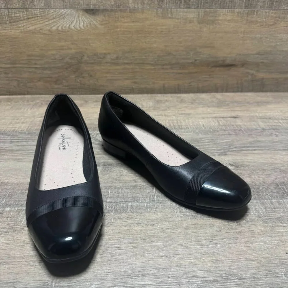 Clarks Juliet Monte Shiny Cap Toe Low Heel Shoe Women's Size 7
